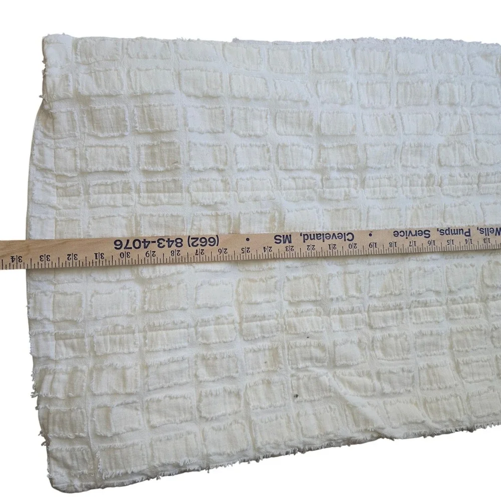 Beddy White Cotton Clipped Jacquard Grid Pillow Sham Frayed Edge 20x34 King Set‎